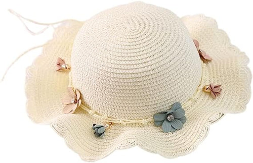 Sun Hats for Women,Beach Sun Hat,Straw Beach Hat,Summer Flower Breathable Hat Cute Straw Hat Children Handbag Kids Girls Sun Visor Hat(hat-White)